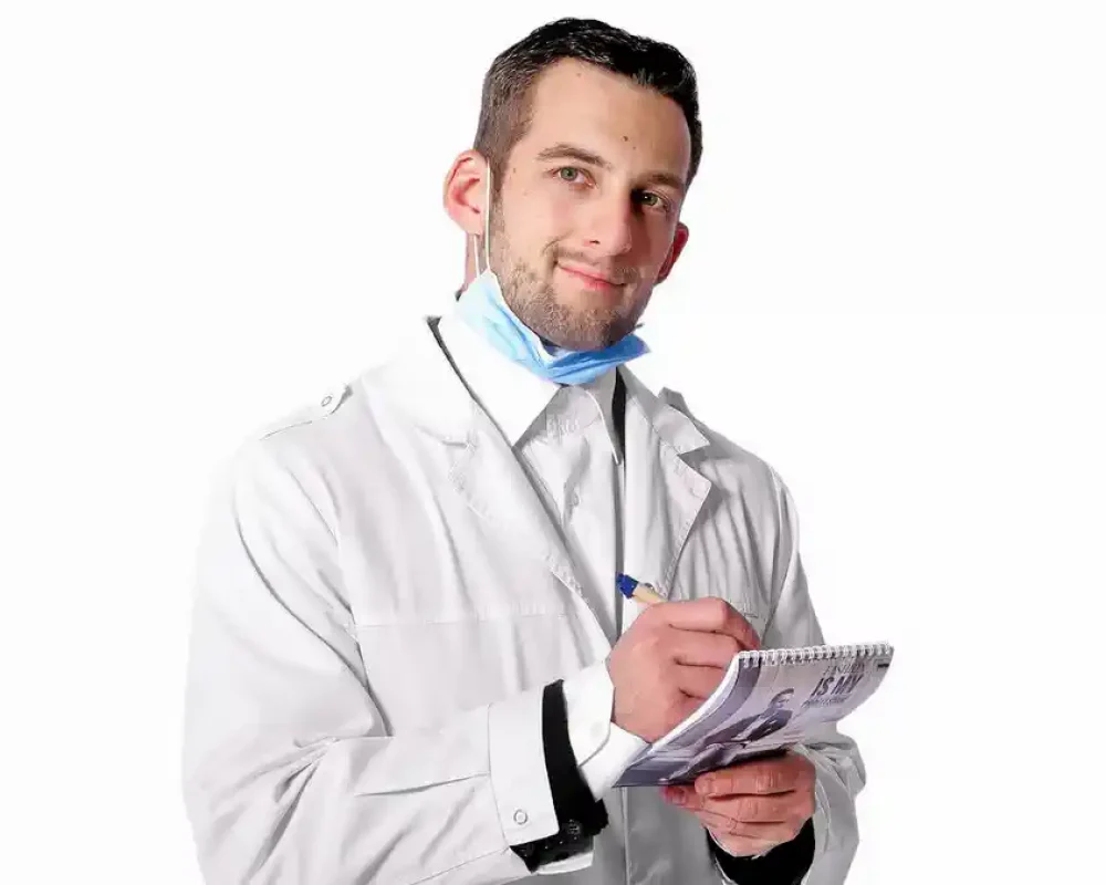 Portret profesional al tânărului medic în uniformă, Torino, Italia.